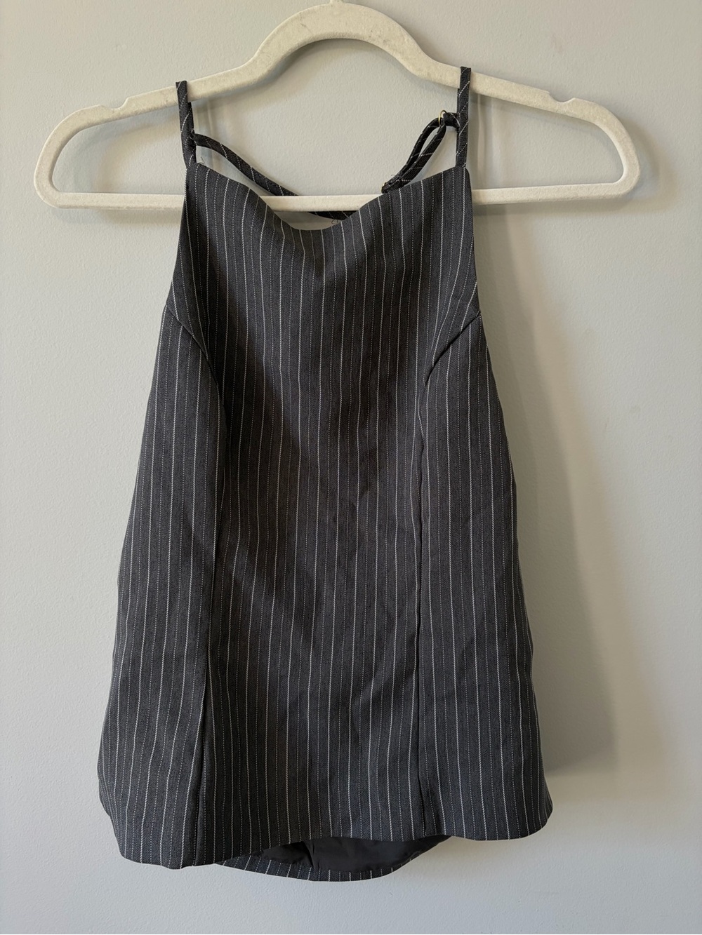 Dark Grey Open Back Pinstripe Cami Top
